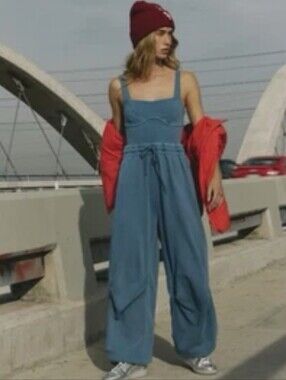 New!FREE PEOPLE MOVEMENT INBOUND ONE PIECE ROMPER JUMPSUIT Misty Blue Y2K Retro